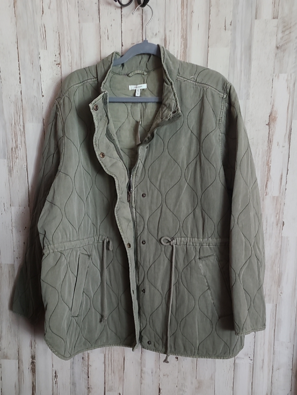 Quilted Olive Field Jacket with Drawstring Waist -maurice